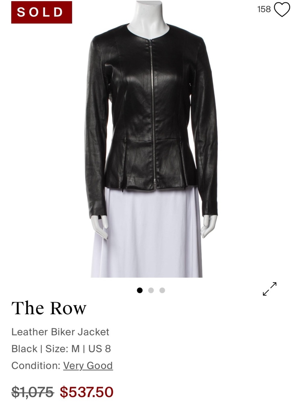 The Row Black Leather Peplum Zip Jacket